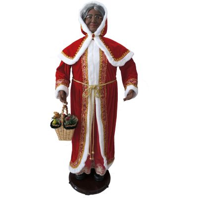 Fraser Hill Farm 58 in. Dancing African American Mrs. Claus with Hooded Cloak and Basket