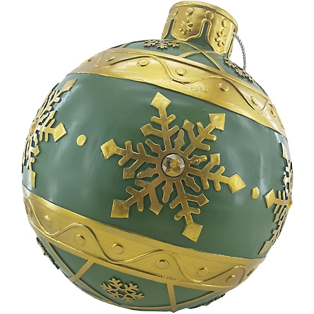 Christmas Time 18 in. Resin Oversize Christmas Ornament, Snowflake Pattern and LED Lights, Holiday Decor, Green