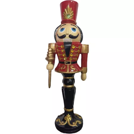 Christmas Time 3 Foot Nutcracker Soldier Holding a Stick Resin Figurine LED Lights Christmas Decor Red Christmas Statues