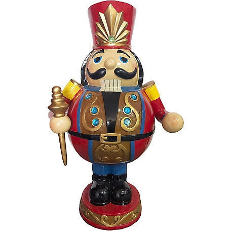 Christmas Time 3 ft. Roly-Poly Nutcracker Toy Soldier, Resin Figurine with LED Lights, Christmas Decor, Red