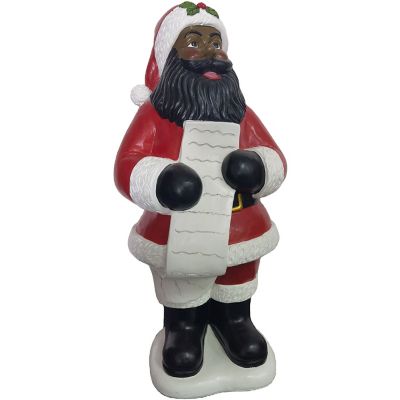Christmas Time 3 ft. African American Santa Claus Figurine, Holding A List, Resin Holiday Decor