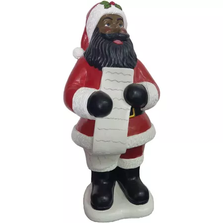 Christmas Time 3 Foot African American Santa Claus Holding List Figurine Resin Holiday Decor Sculptures & Figurines