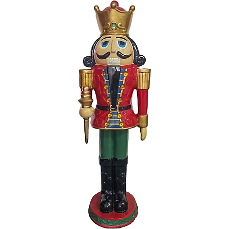Christmas Time 4 ft. Nutcracker King Wearing A Crown, Resin Figurine with LED Lights Christmas Decor, Red