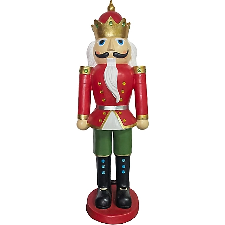 Christmas Time 5 ft. Nutcracker King Wearing A Crown, Resin Figurine with LED Lights, Christmas Decor, Red