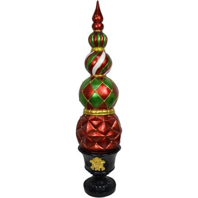 Fraser Hill Farm 50-In. Resin Ball and Finial Topiary in a Black Pedestal Urn - Indoor or Outdoor Christmas Decoration