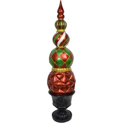 Fraser Hill Farm 50-In. Resin Ball and Finial Topiary in a Black Pedestal Urn - Indoor or Outdoor Christmas Decoration