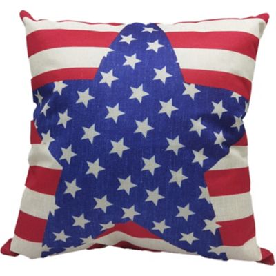 Fraser Hill Farm 15.5 in. Americana Stars and Stripes Accent Pillow, Indoor Patriotic Decoration