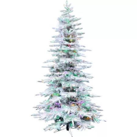 Fraser Hill Farm 12-Foot Flocked Pine Valley Christmas Tree with Music Multi-Color LED String Lights and Remote Control Artificial Christmas Trees