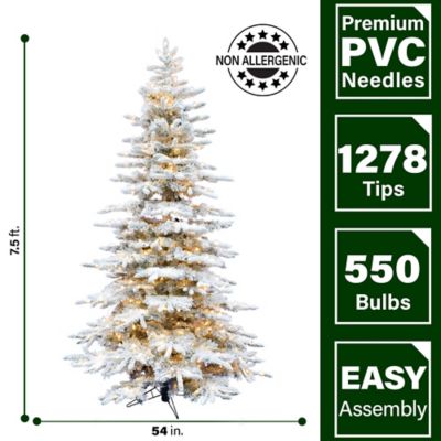 Image showing  7.5 ft. Pre-Lit Flocked Pine Valley Artificial Christmas Tree, Clear LED Lights