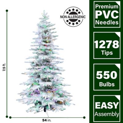 Image showing  7.5 ft. Pre-Lit Flocked Pine Valley Artificial Christmas Tree, Multicolor LED Lights