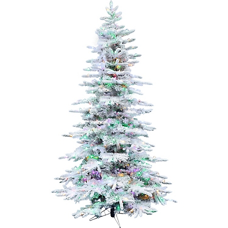 Fraser Hill Farm 9 ft. Flocked Pine Valley Christmas Tree with Multicolor LED String Lighting