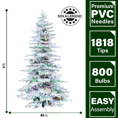 Image showing  9 ft. Pre-Lit Flocked Pine Valley Artificial Christmas Tree, Multicolor LED Lights
