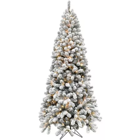 Fraser Hill Farm 6.5 ft Flocked Silverton Christmas Tree with Clear LED String Lights Artificial Christmas Trees