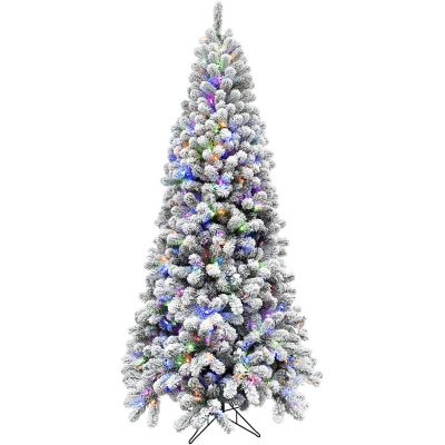 Fraser Hill Farm 6.5 ft. Flocked Silverton Fir Christmas Tree with Multicolor LED String Lighting