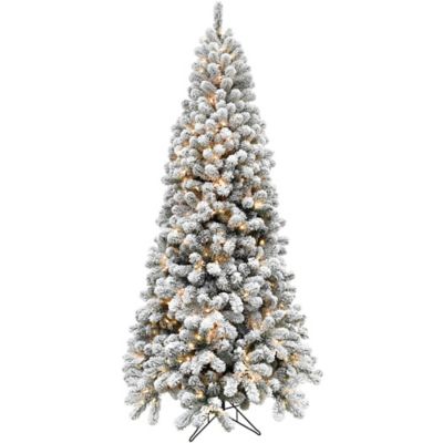 Fraser Hill Farm 7.5 ft. Pre-Lit Flocked Silverton Fir Artificial Christmas Tree, Clear LED Lights