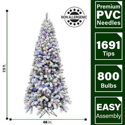 Image showing  7.5 ft. Pre-Lit Flocked Silverton Fir Artificial Christmas Tree, Multicolor LED Lights