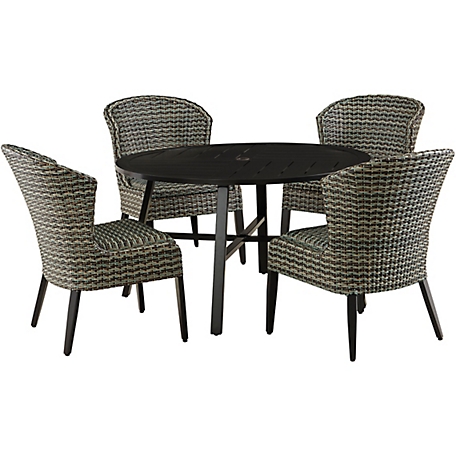 Agio 5 pc. Carlisle Outdoor Dining Set, Includes 4 Wicker Chairs and 48 in. Aluminum Slat-Top Table