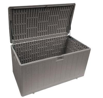 Image showing  130 gal. Wooden Soft-Close Seat Lid Deck Storage Box, Gray