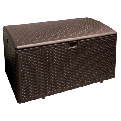 PDG 150 gal. Wicker Soft-Close Seat Lid Deck Storage Box, Java