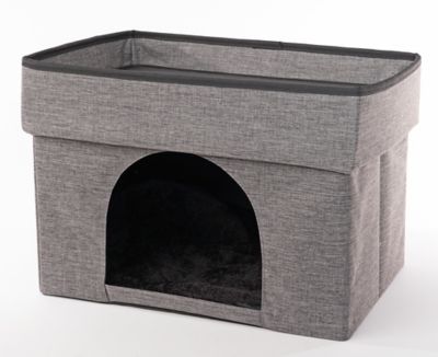 Homebase Linen Rectangular Cat Cave with Storage Top, Charcoal