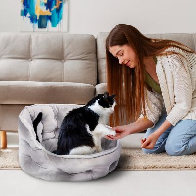Image showing  Ultra Plush Mini Tufted Velvet Round Cuddler Donut Pet Bed
