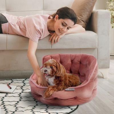 Image showing  Ultra Plush Mini Tufted Velvet Round Cuddler Donut Pet Bed