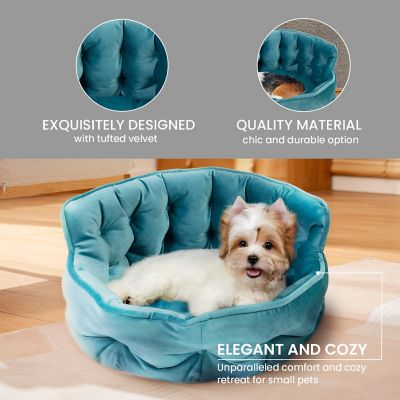 Image showing 2 th Precious Tails Ultra Plush Mini Tufted Velvet Round Cuddler Donut Pet Bed