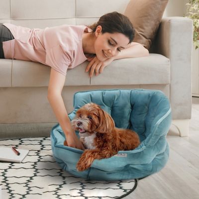 Image showing 4 th Precious Tails Ultra Plush Mini Tufted Velvet Round Cuddler Donut Pet Bed