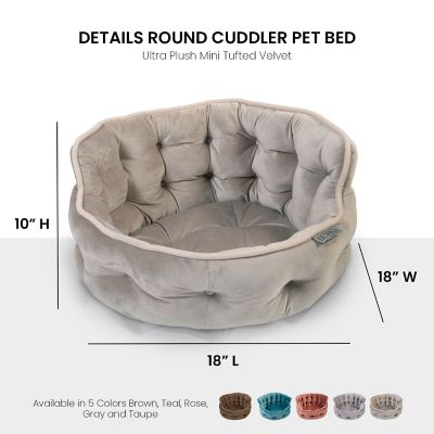 Image showing 1 th Precious Tails Ultra Plush Mini Tufted Velvet Round Cuddler Donut Pet Bed