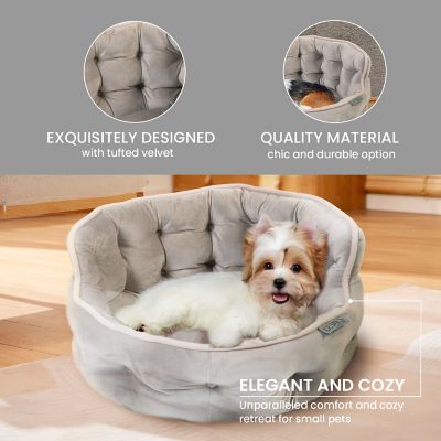 Image showing 2 th Precious Tails Ultra Plush Mini Tufted Velvet Round Cuddler Donut Pet Bed