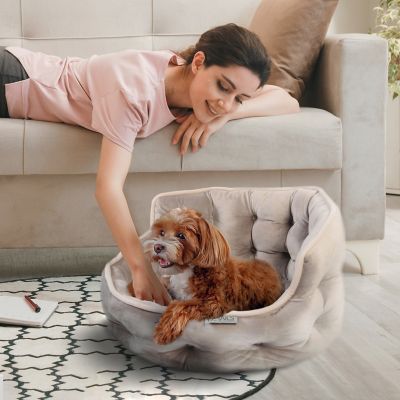 Image showing 4 th Precious Tails Ultra Plush Mini Tufted Velvet Round Cuddler Donut Pet Bed