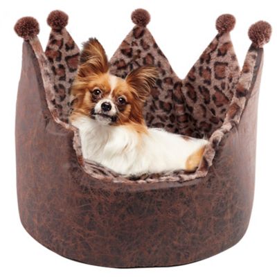 Precious Tails Leopard Fur-Lined Crown Donut Pet Bed