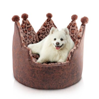 Precious Tails Leopard Fur-Lined Crown Donut Pet Bed