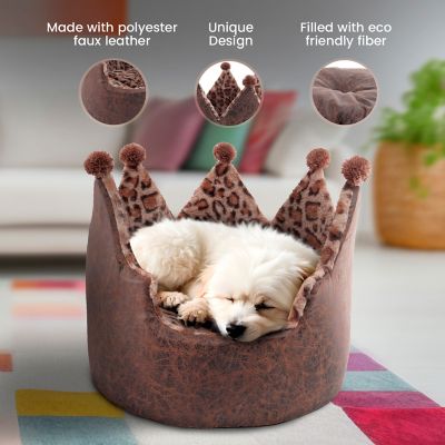 Image showing  Leopard Fur-Lined Crown Donut Pet Bed