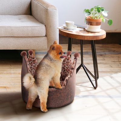 Image showing  Leopard Fur-Lined Crown Donut Pet Bed