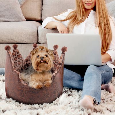 Image showing  Leopard Fur-Lined Crown Donut Pet Bed