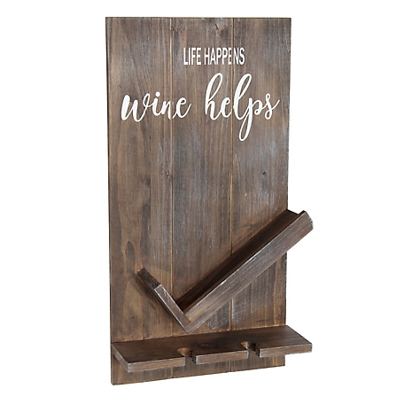 Elegant Designs Life Happens Wine Helps Wine Bottle Shelf with Glass Holder, Restored Wood