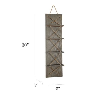 Image showing  Positano Nautical Rope 4-Bottle Vertical Wall-Mounted Wood Wine Rack, Rustic Gray