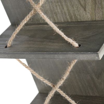 Image showing  Positano Nautical Rope 4-Bottle Vertical Wall-Mounted Wood Wine Rack, Rustic Gray