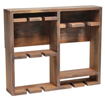 Image showing  2-Bottle Bartow Wall-Mounted Wood Wine Rack Shelf with Glass Holder, Restored Wood