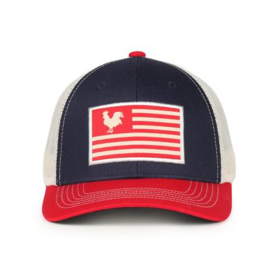 Outdoor Cap Tri-Color Trucker Hat with Rooster Flag Patch