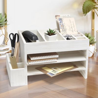 Image showing  Home Office Tiered Desk Organizer with Storage Cubbies and Letter Tray