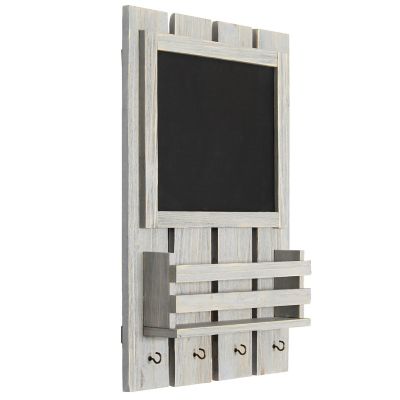 Image showing  Chalkboard Sign with Key Holder Hooks and Mail Storage, Gray Wash