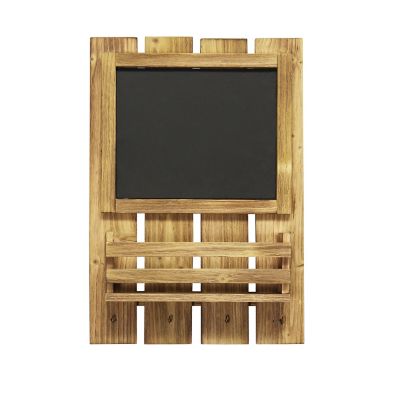 Image showing  Chalkboard Sign with Key Holder Hooks and Mail Storage, Natural Wood