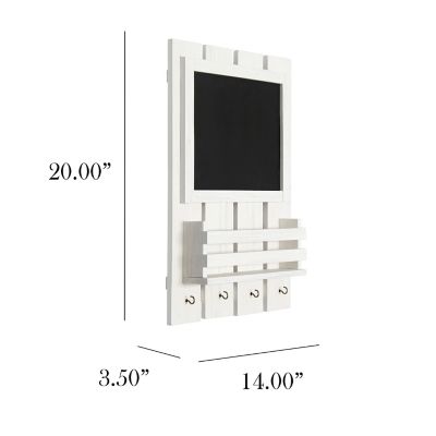 Image showing  Chalkboard Sign with Key Holder Hooks and Mail Storage, White Wash