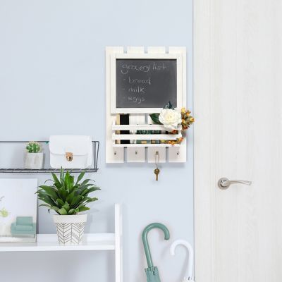 Image showing  Chalkboard Sign with Key Holder Hooks and Mail Storage, White Wash