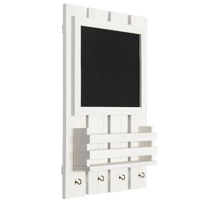 Image showing  Chalkboard Sign with Key Holder Hooks and Mail Storage, White Wash