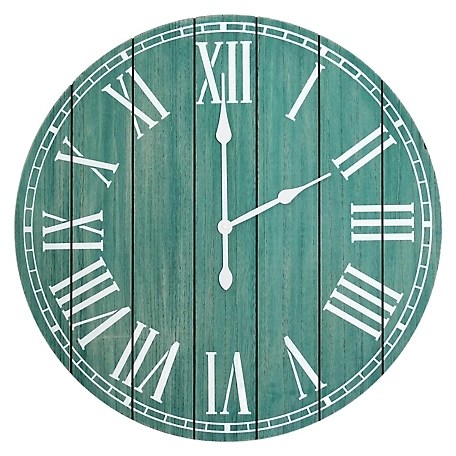 Elegant Designs 23 in. Wood Plank Large Rustic Coastal Wall Clock, Dark Aqua