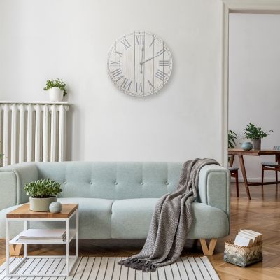 Elegant Designs Wood Plank Large Rustic Coastal Wall Clock, 23 in., White