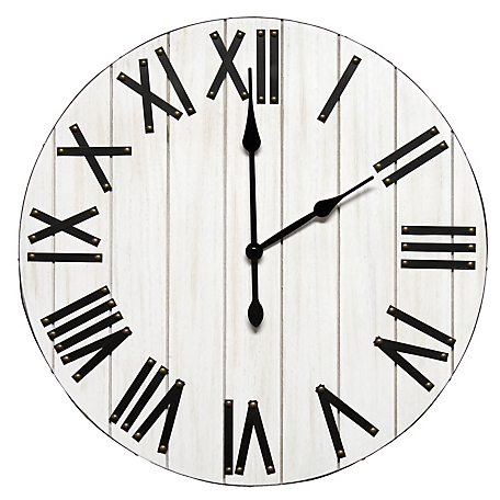 Elegant Designs 21 in. Handsome Rustic Farmhouse Wood Wall Clock, White